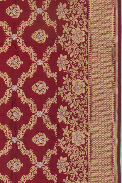 Banarasi Silk Jaal And Butta Maroon Saree
