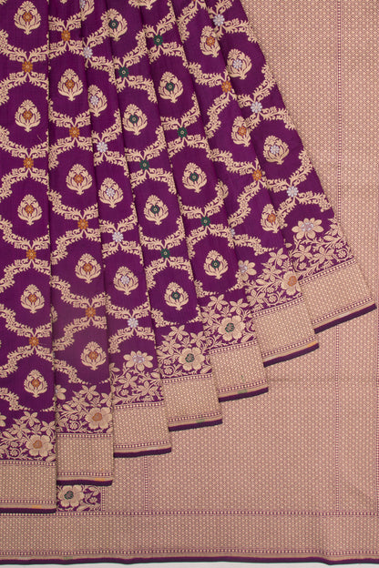 Banarasi Silk Jaal And Butta Purple Saree