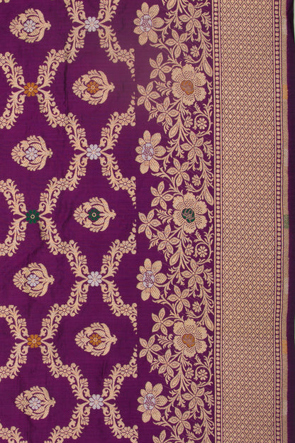 Banarasi Silk Jaal And Butta Purple Saree