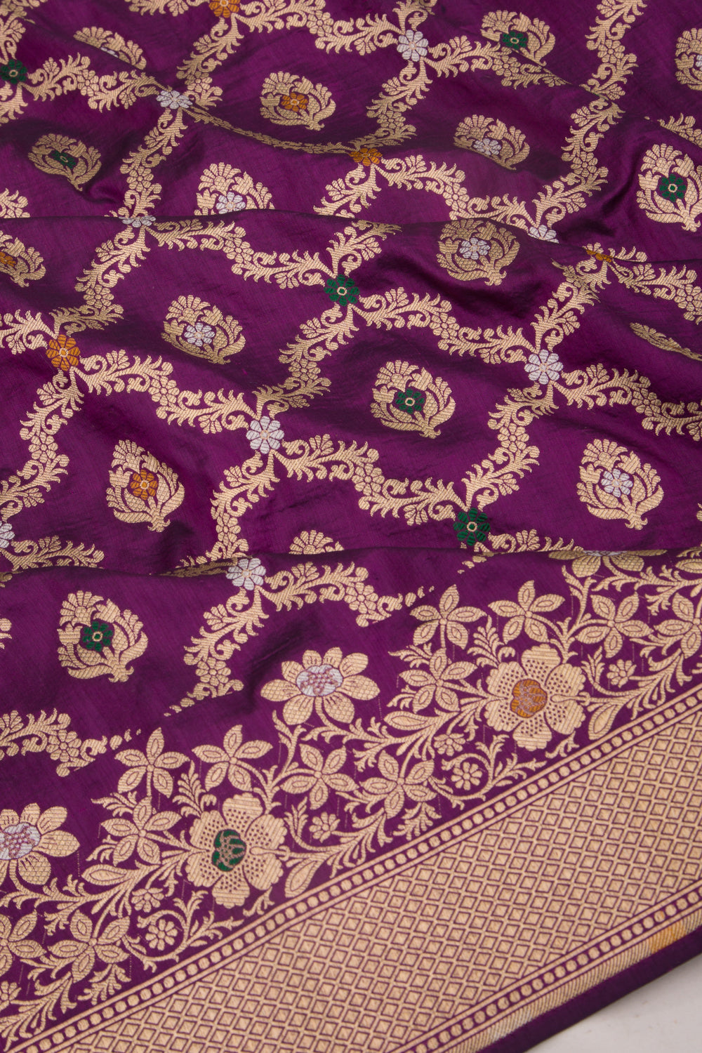 Banarasi Silk Jaal And Butta Purple Saree