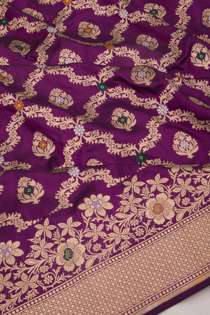 Banarasi Silk Jaal And Butta Purple Saree
