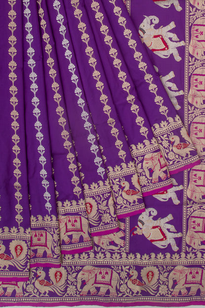 Banarasi Silk Vertical Lines Violet Saree