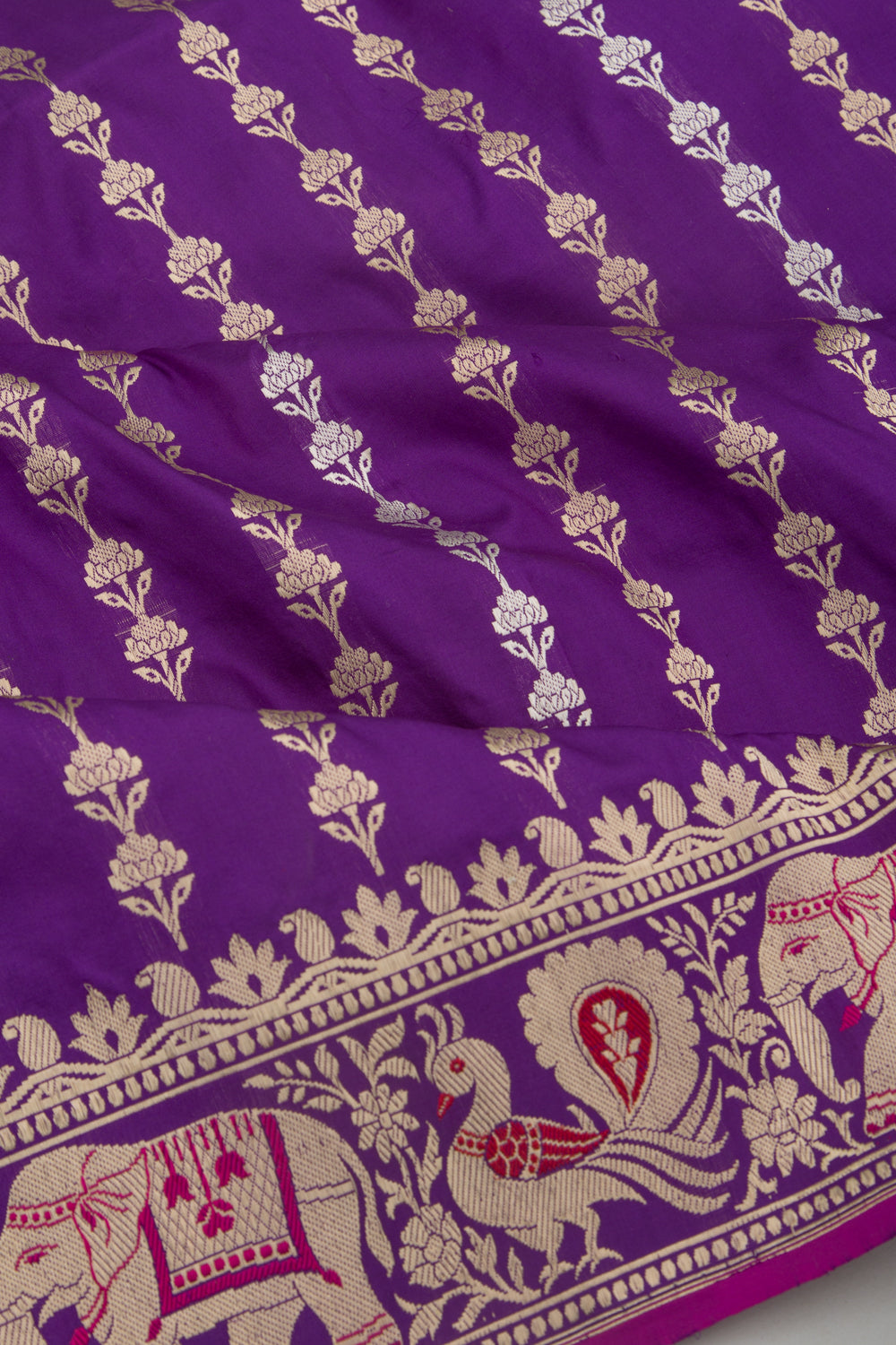 Banarasi Silk Vertical Lines Violet Saree