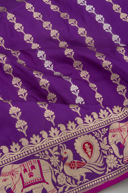 Banarasi Silk Vertical Lines Violet Saree