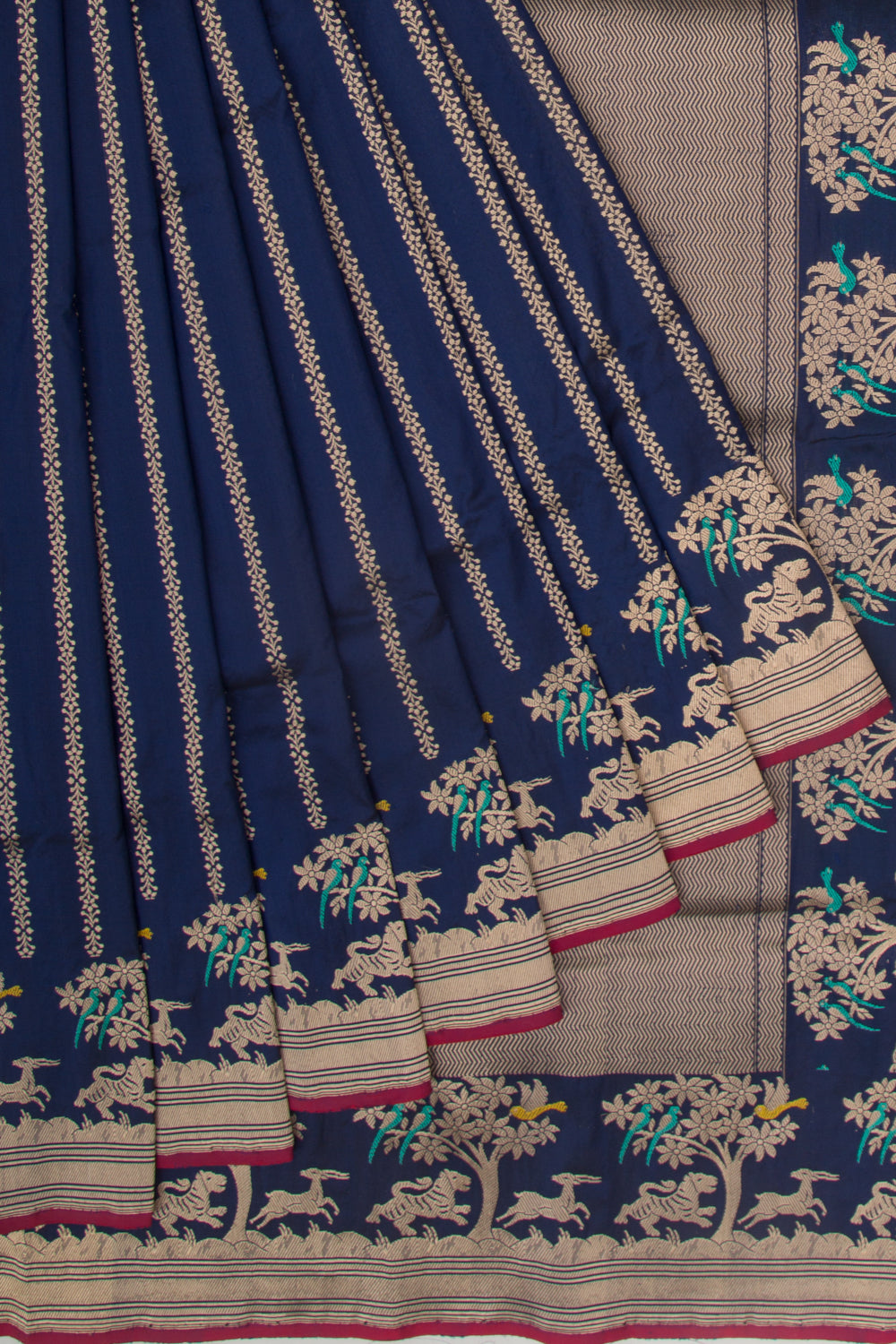 Banarasi Silk Vertical Lines Blue Saree