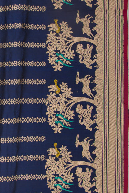 Banarasi Silk Vertical Lines Blue Saree