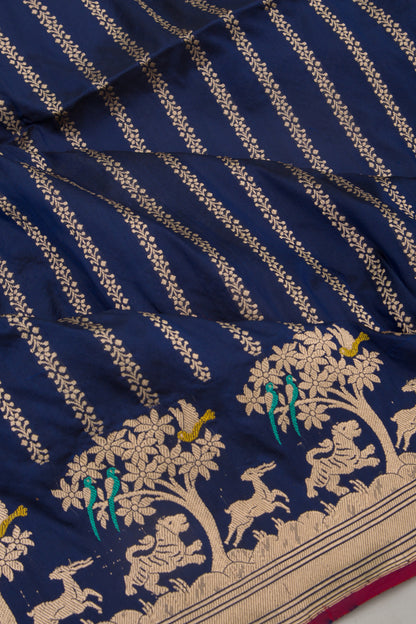Banarasi Silk Vertical Lines Blue Saree