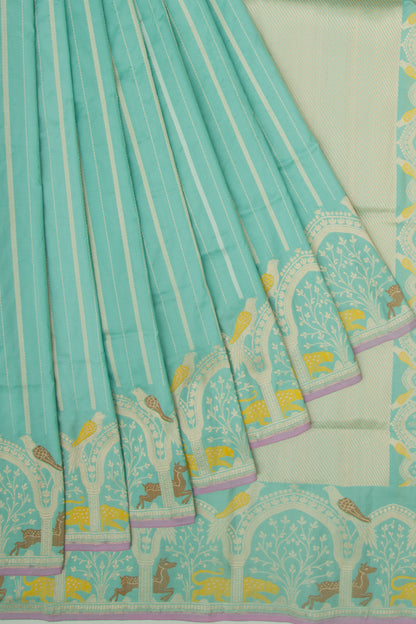 Banarasi Silk Vertical Lines Sea Green Saree