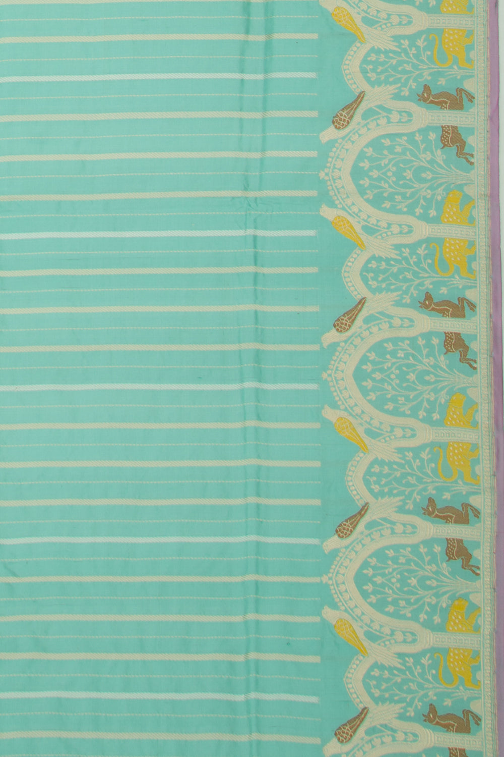 Banarasi Silk Vertical Lines Sea Green Saree