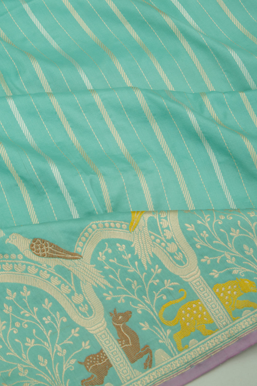 Banarasi Silk Vertical Lines Sea Green Saree
