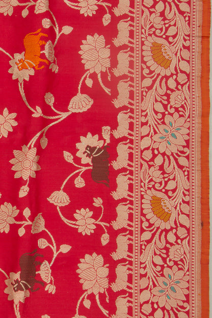 Banarasi Silk Jaal Red Saree