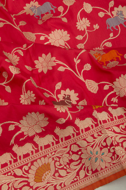 Banarasi Silk Jaal Red Saree