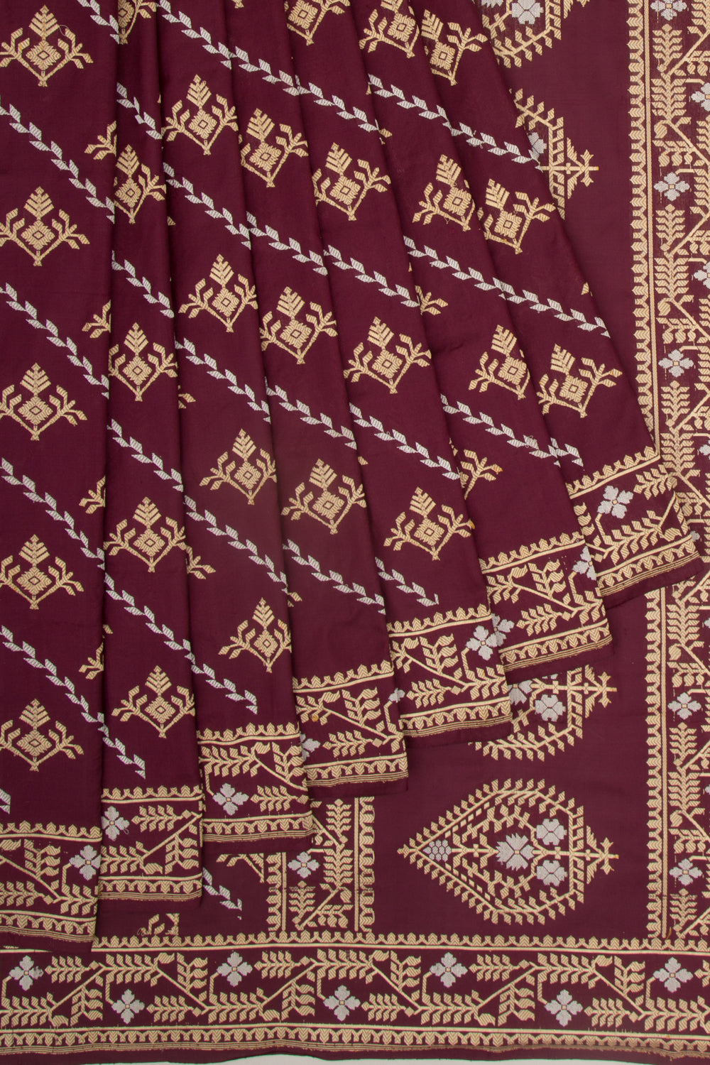 Banarasi Silk Lines And Butta Brown Saree
