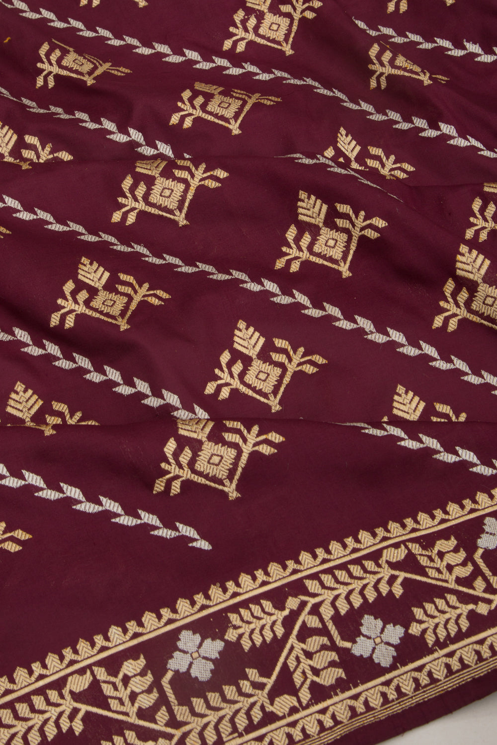 Banarasi Silk Lines And Butta Brown Saree