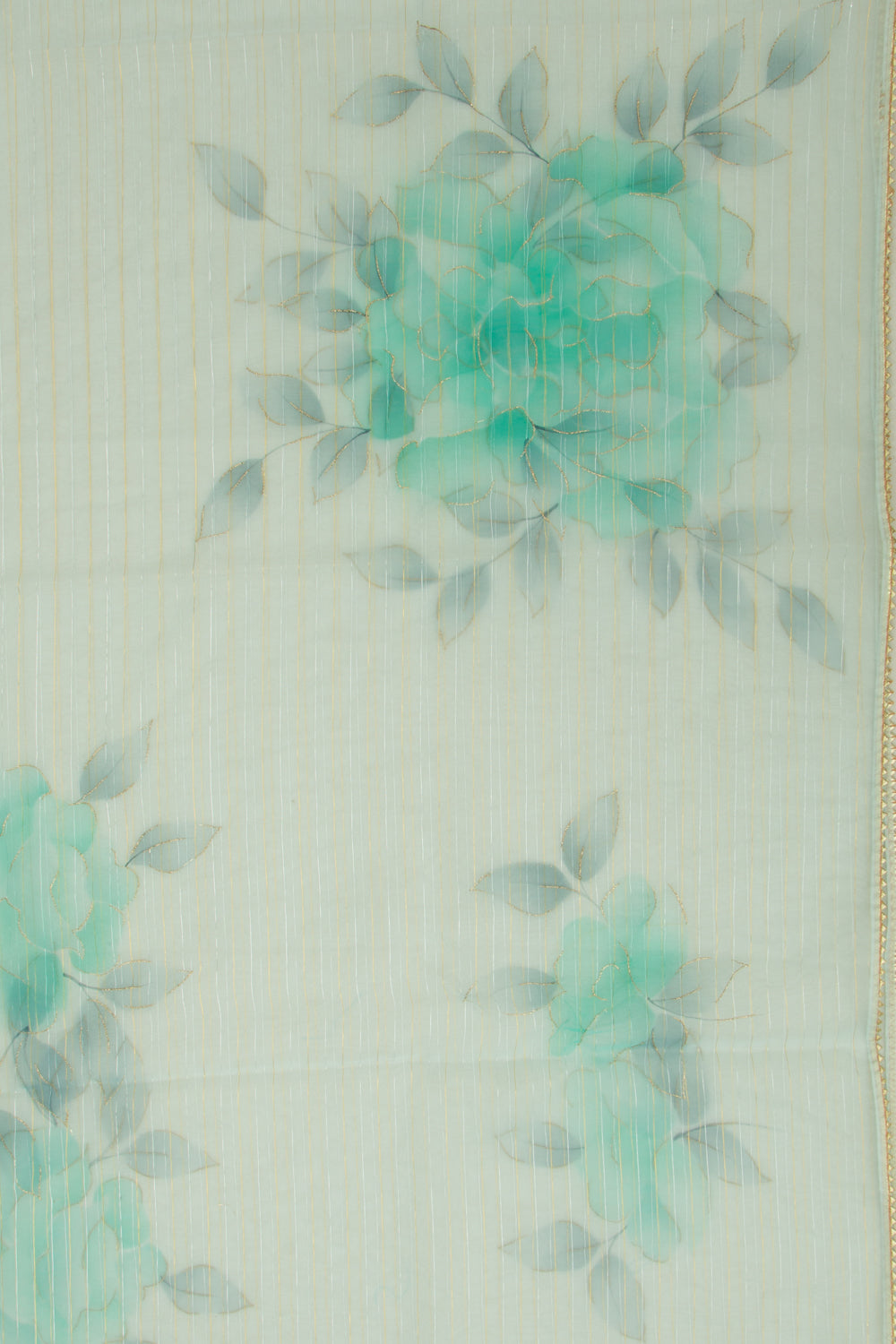 Organza Horizontal Lines And Printed Pastel Green Saree