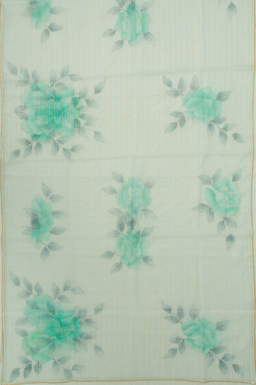 Organza Horizontal Lines And Printed Pastel Green Saree