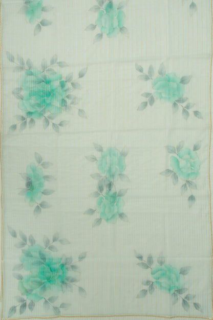 Organza Horizontal Lines And Printed Pastel Green Saree