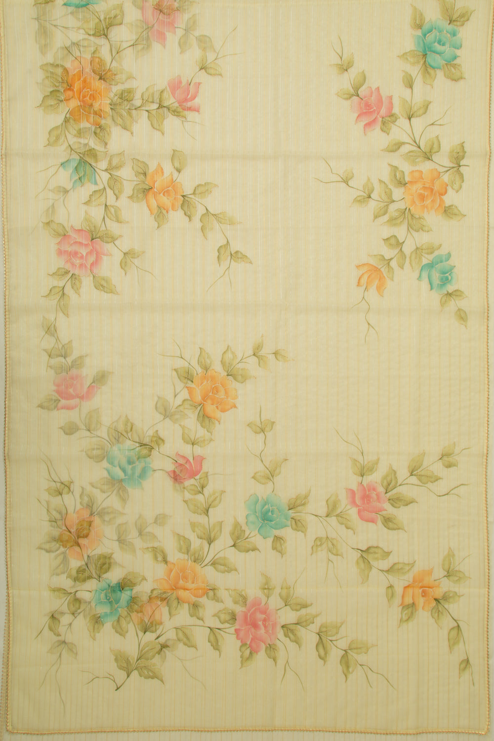 Organza Horizontal Lines And Printed Yellow Saree