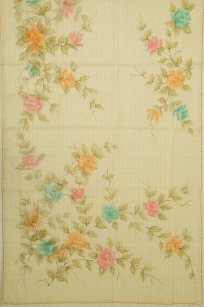 Organza Horizontal Lines And Printed Yellow Saree