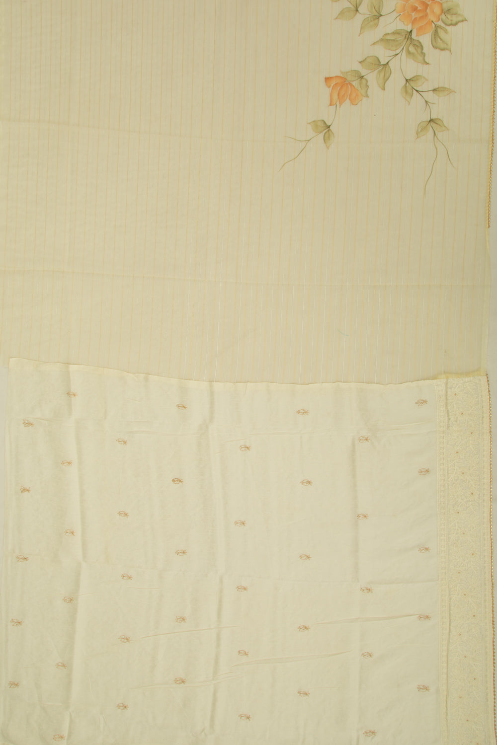 Organza Horizontal Lines And Printed Yellow Saree