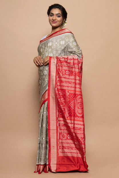 Sambalpuri Silk Ikat Grey Saree