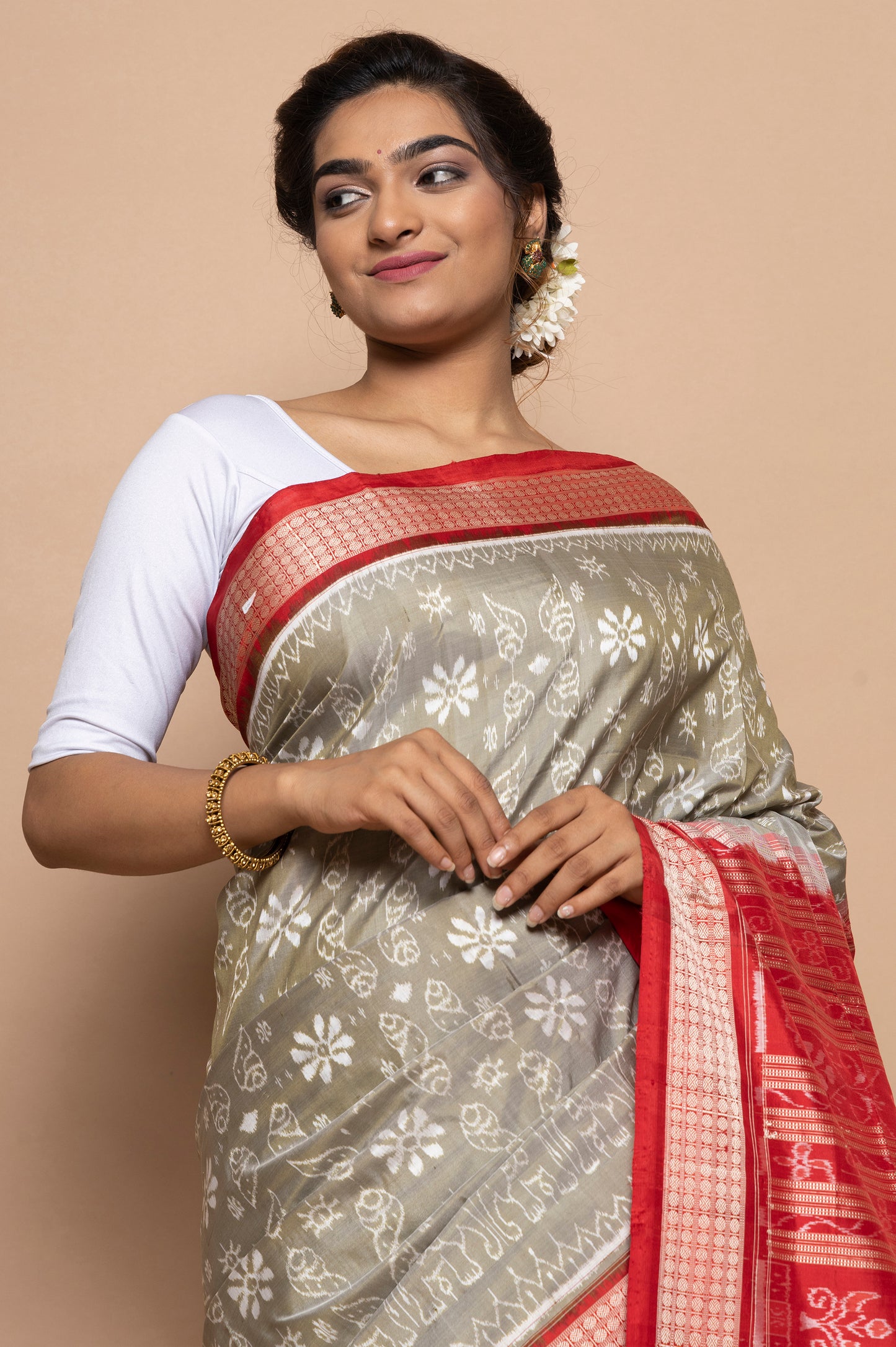 Sambalpuri Silk Ikat Grey Saree