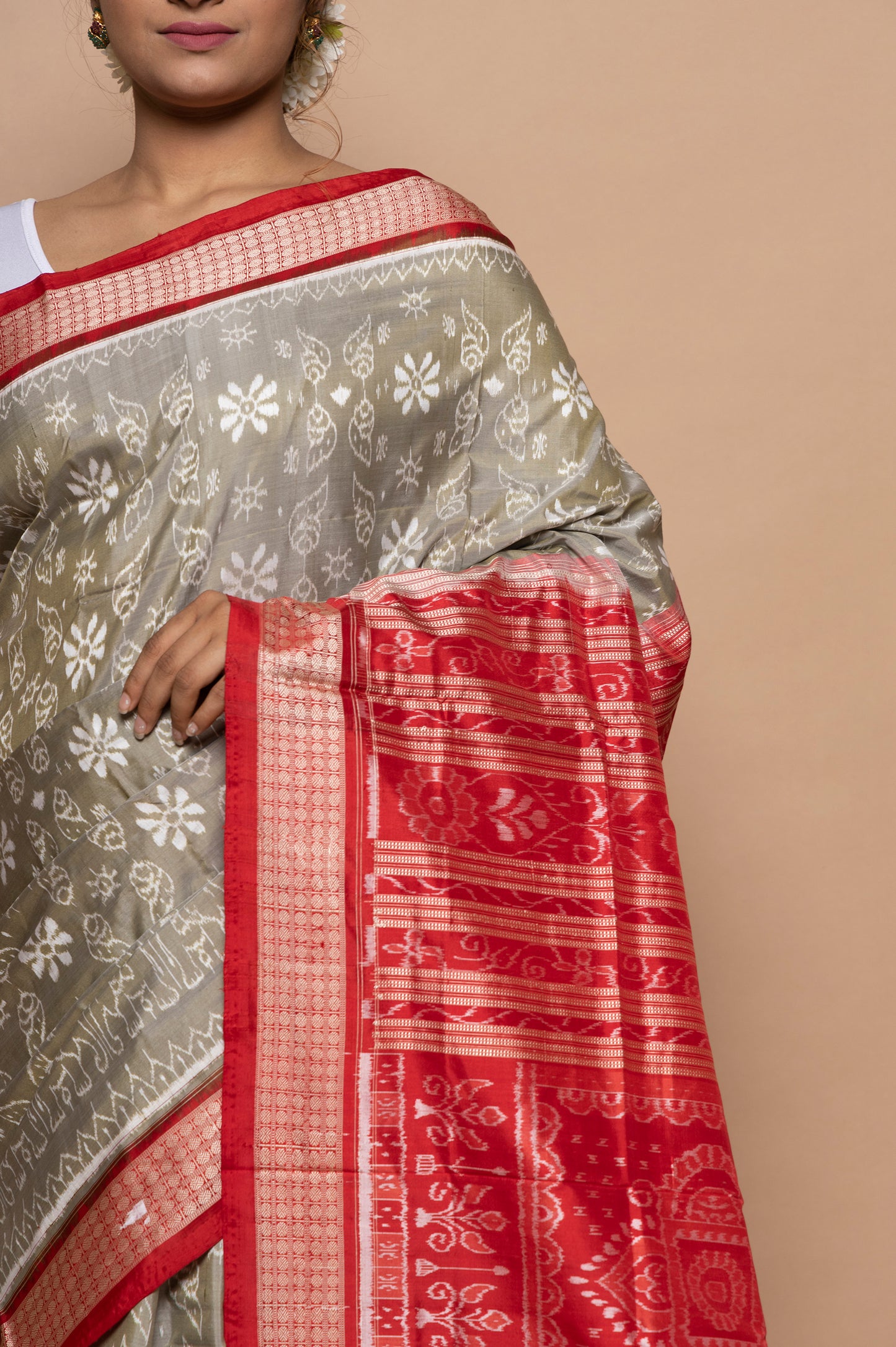 Sambalpuri Silk Ikat Grey Saree
