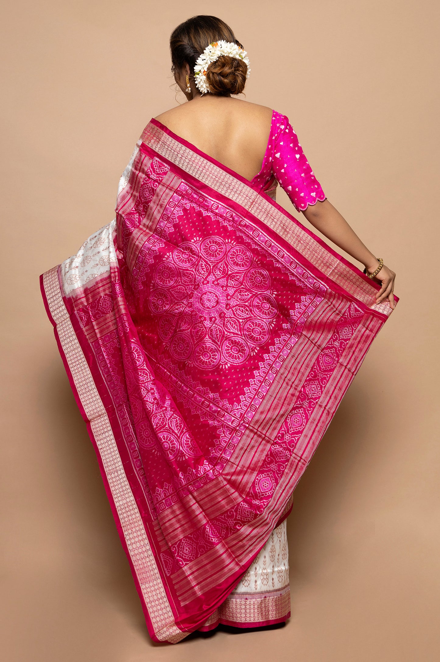 Sambalpuri Silk Ikat White Saree