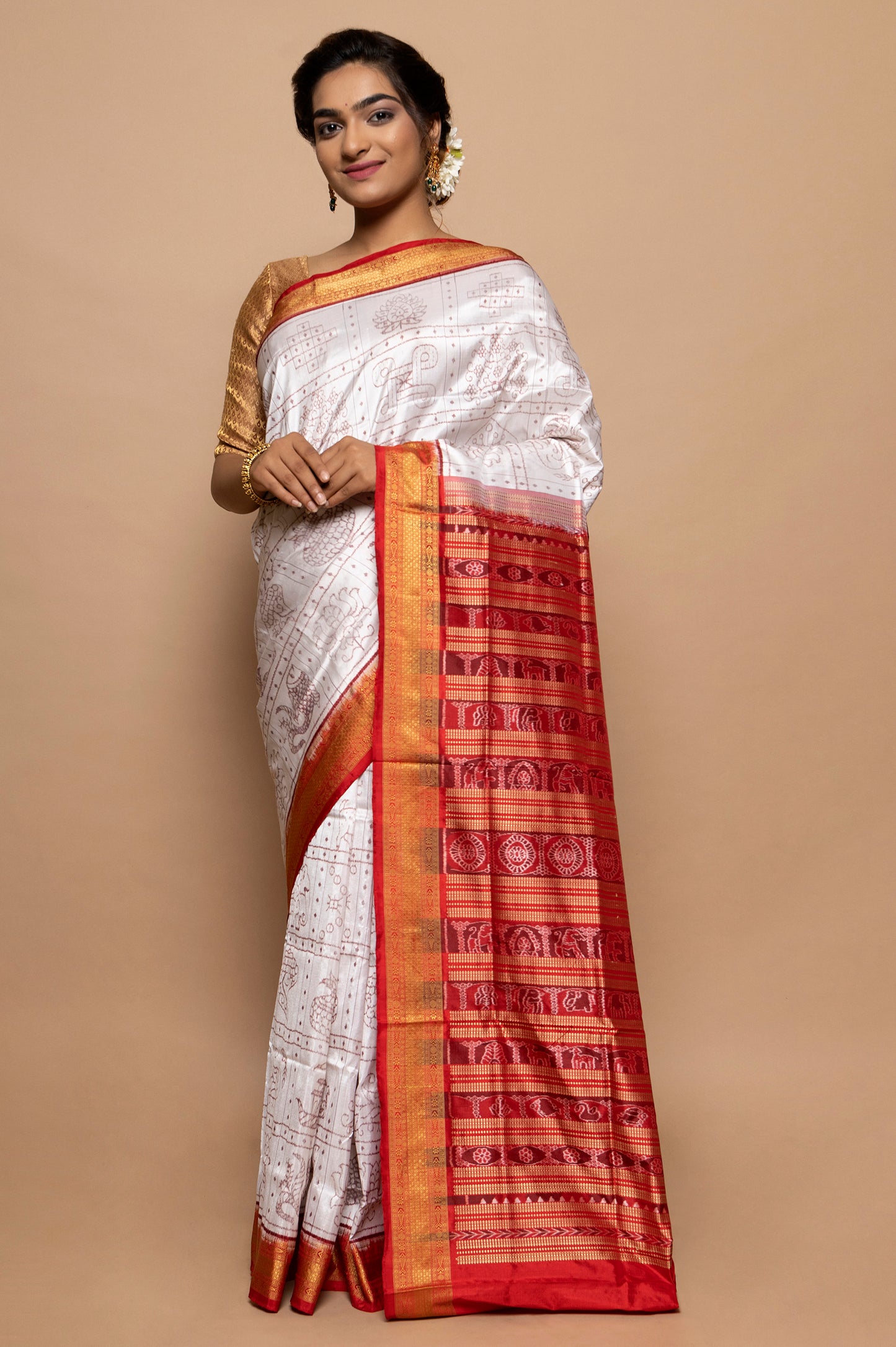 Sambalpuri Silk Ikat White Saree