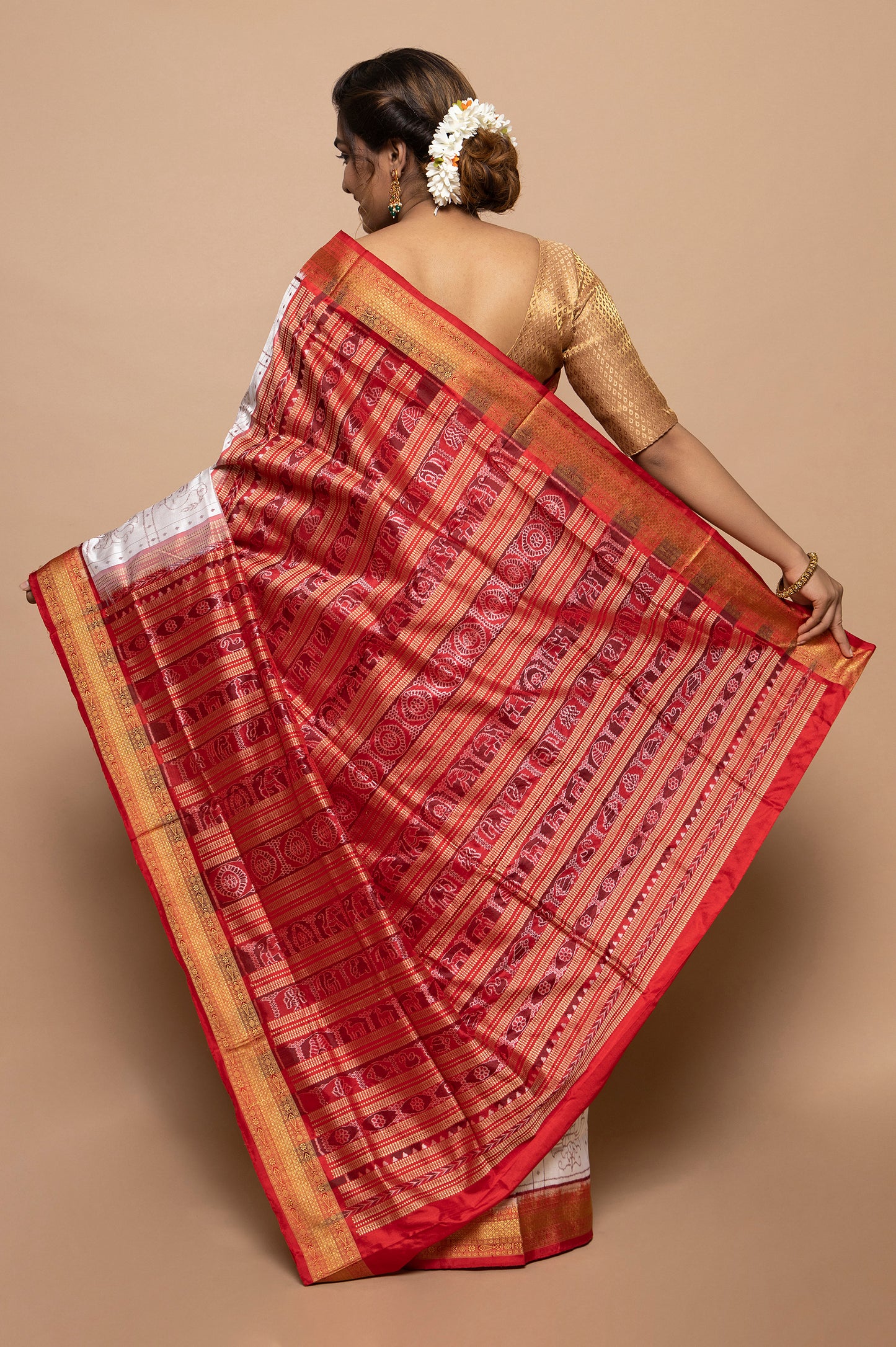 Sambalpuri Silk Ikat White Saree
