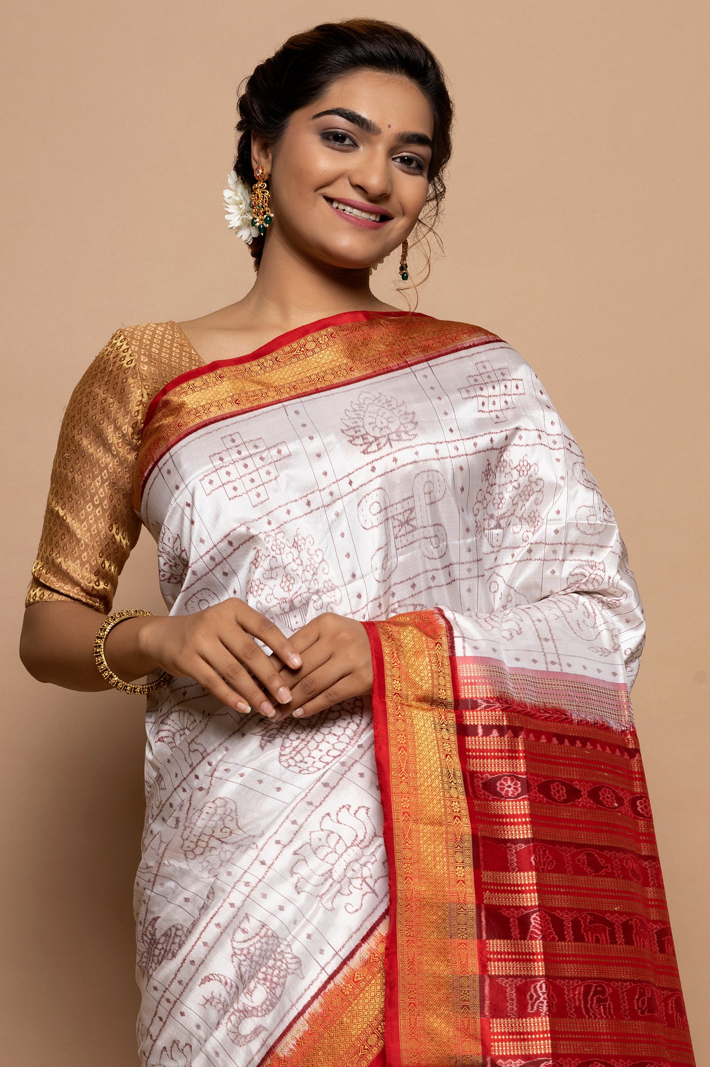 Sambalpuri Silk Ikat White Saree