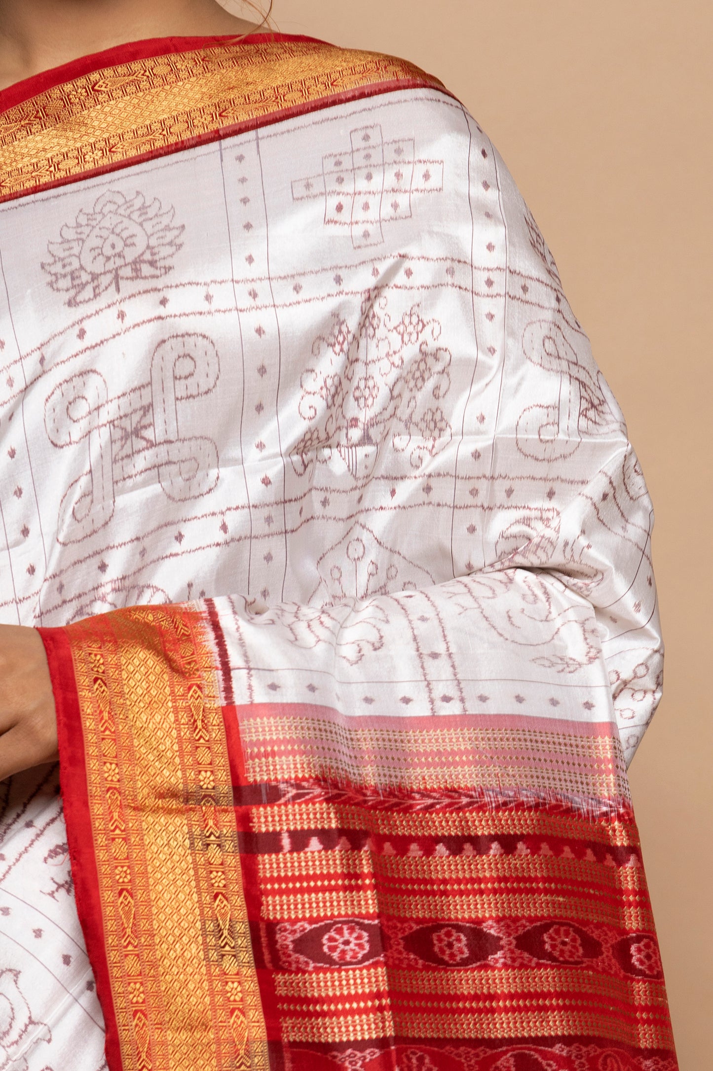 Sambalpuri Silk Ikat White Saree