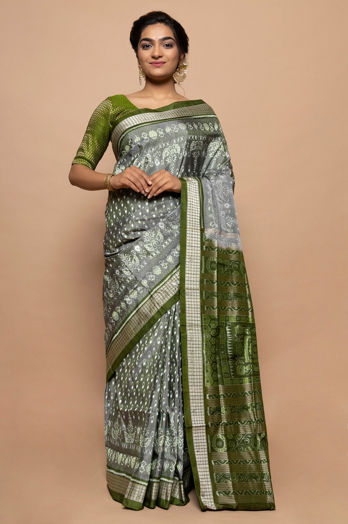 Sambalpuri Silk Ikat Grey Saree