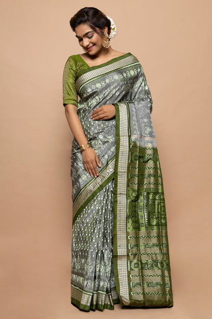 Sambalpuri Silk Ikat Grey Saree