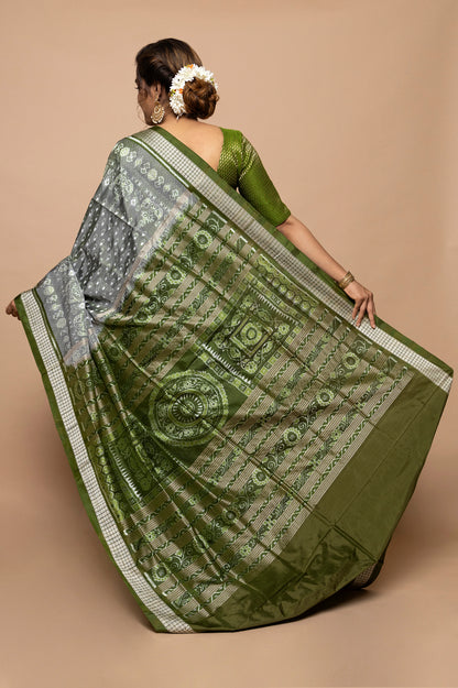 Sambalpuri Silk Ikat Grey Saree