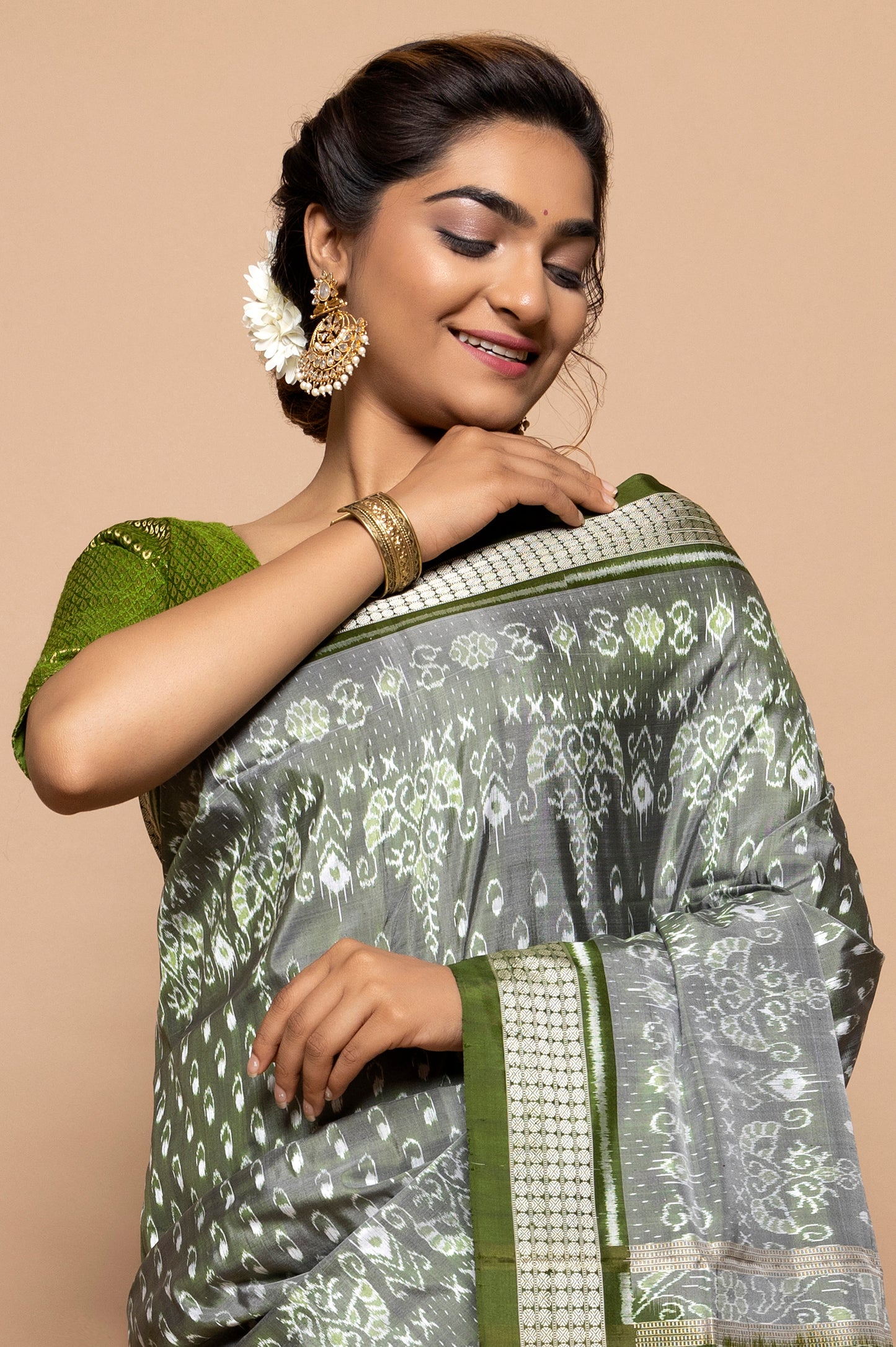 Sambalpuri Silk Ikat Grey Saree