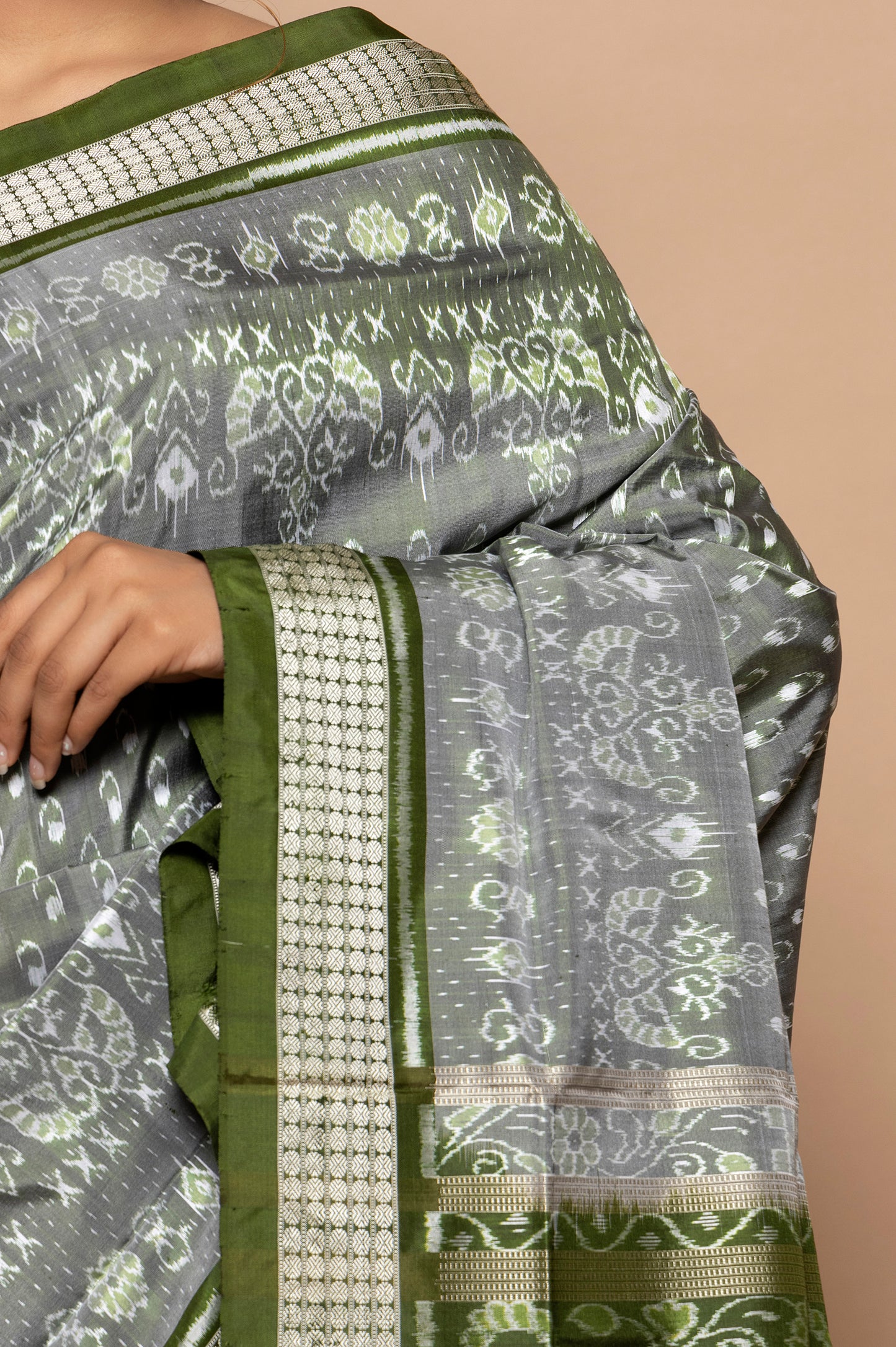 Sambalpuri Silk Ikat Grey Saree