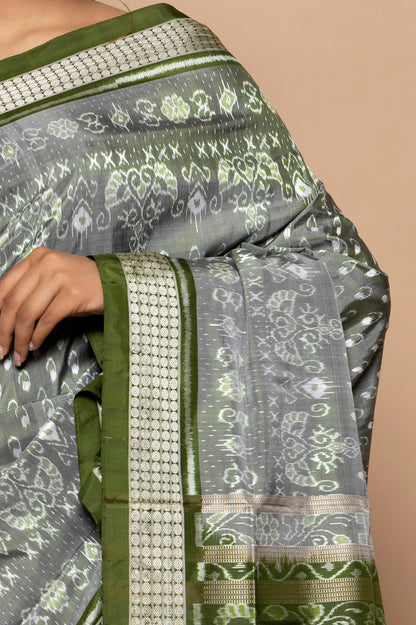 Sambalpuri Silk Ikat Grey Saree