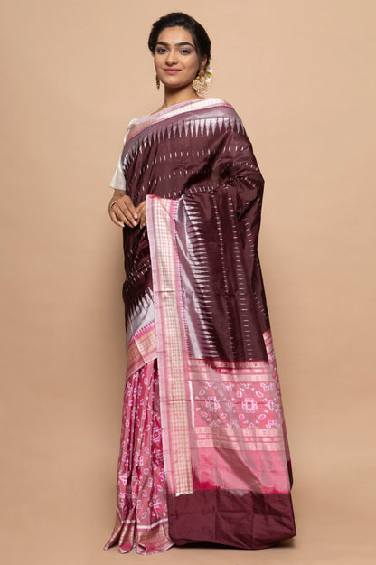 Sambalpuri Silk Ikat Brown Saree