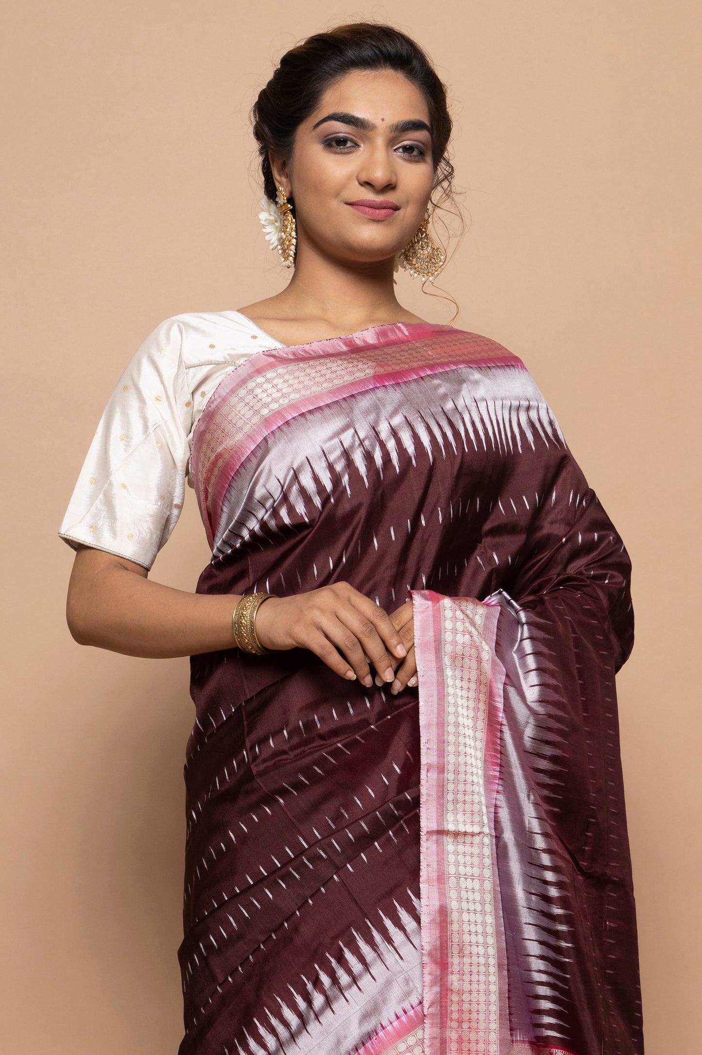 Sambalpuri Silk Ikat Brown Saree