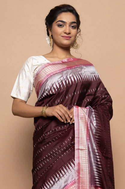Sambalpuri Silk Ikat Brown Saree