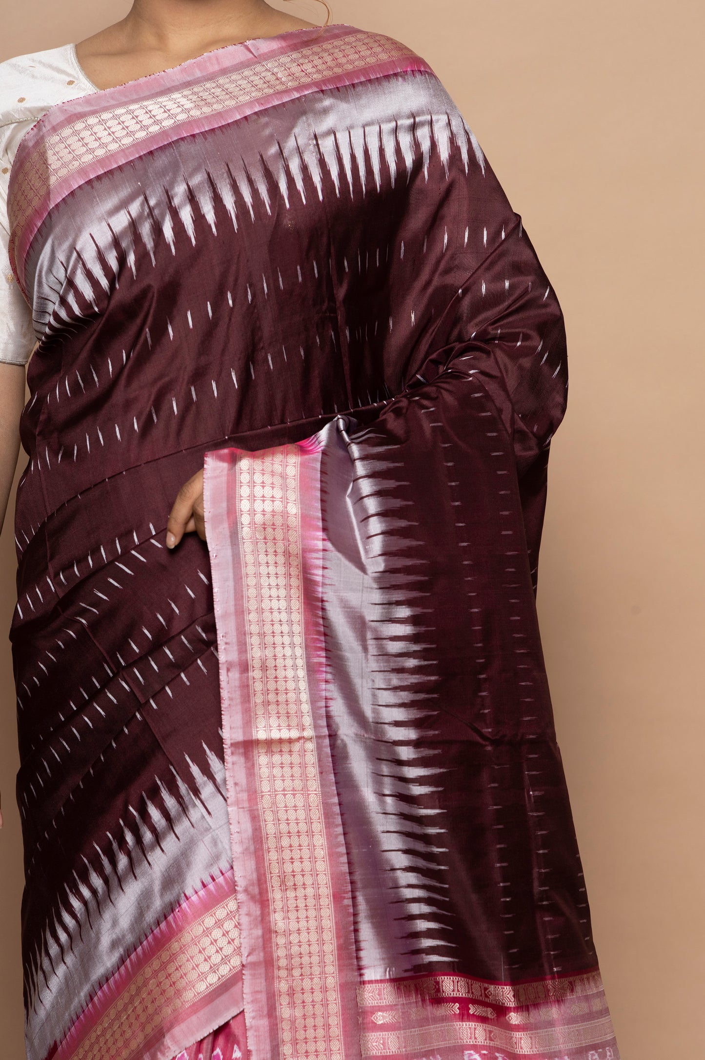 Sambalpuri Silk Ikat Brown Saree