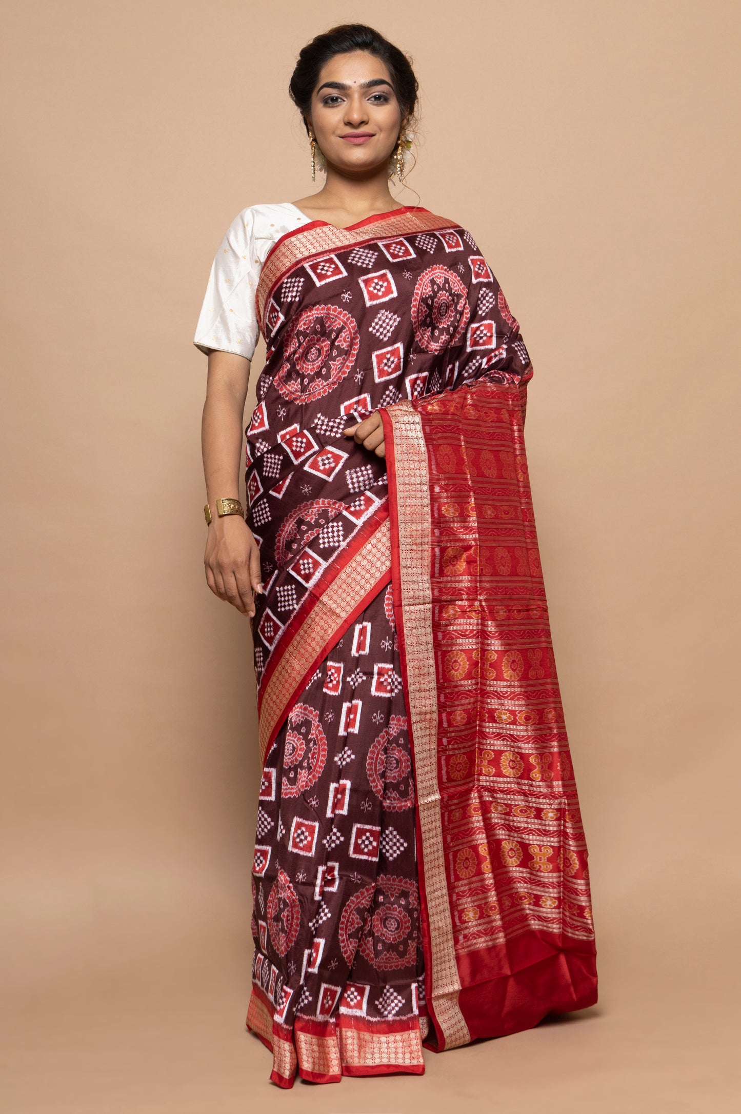Sambalpuri Silk Ikat Brown Saree