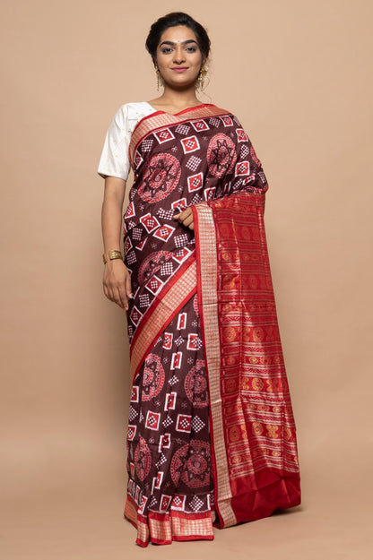 Sambalpuri Silk Ikat Brown Saree