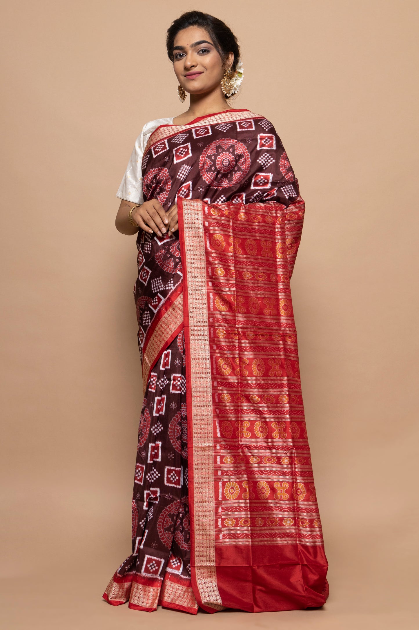 Sambalpuri Silk Ikat Brown Saree
