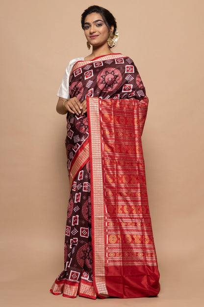 Sambalpuri Silk Ikat Brown Saree