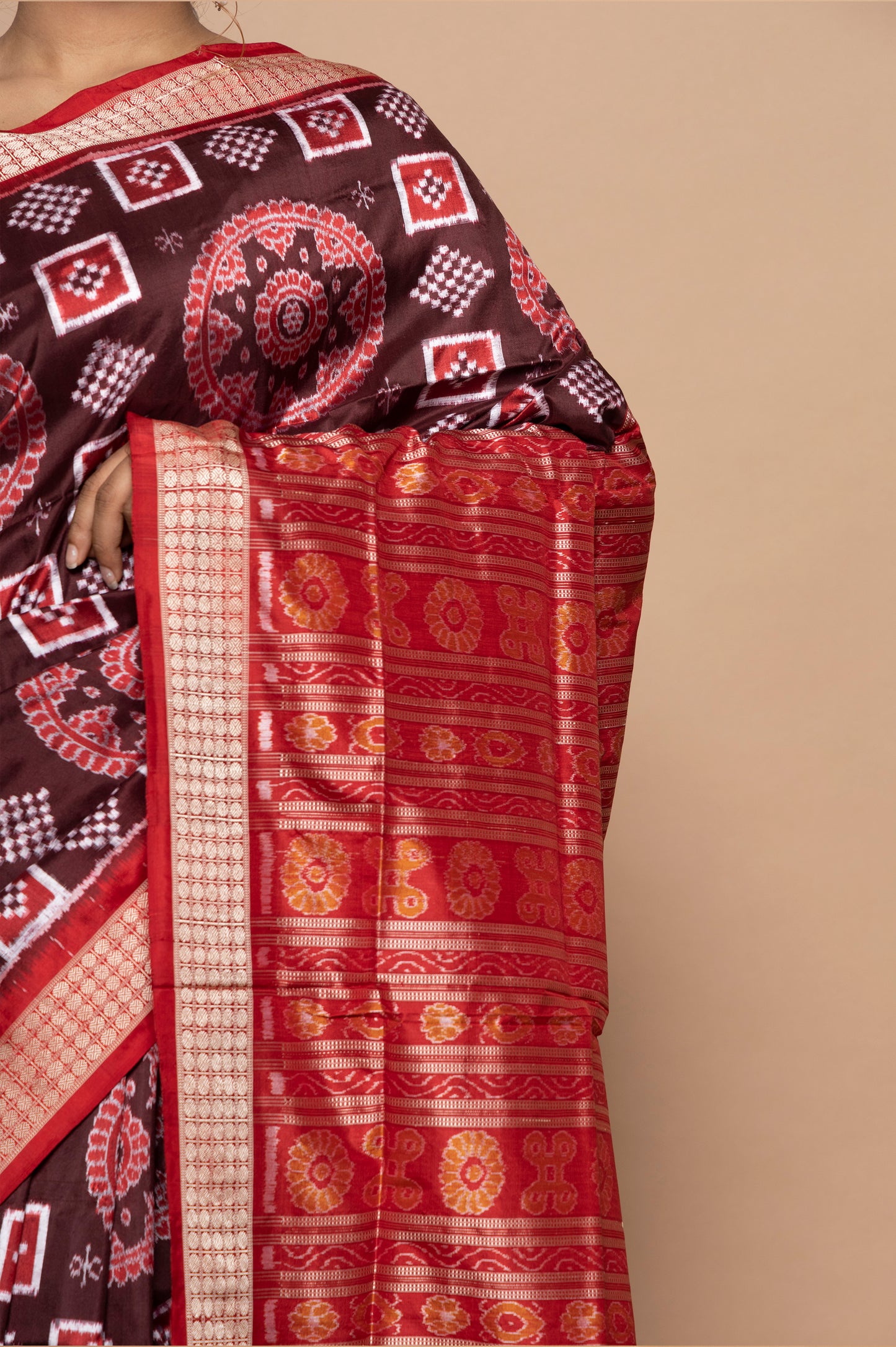 Sambalpuri Silk Ikat Brown Saree