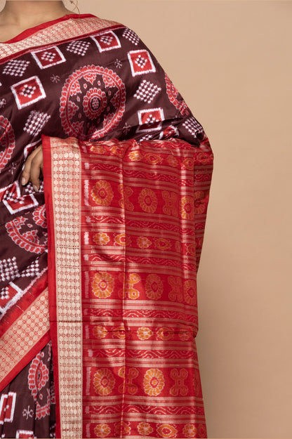 Sambalpuri Silk Ikat Brown Saree
