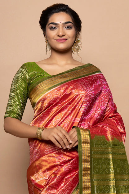 Sambalpuri Silk Ikat Dual Tone Pink And Orange Saree