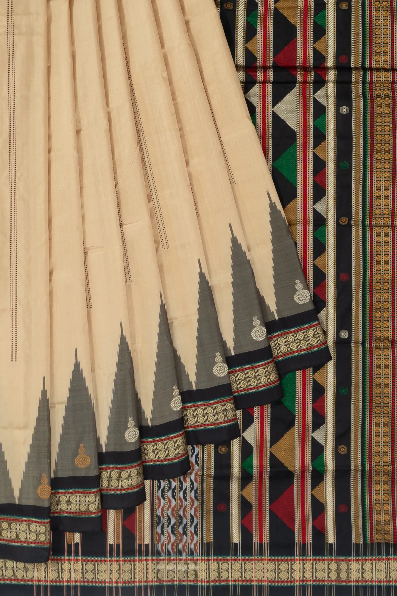 Sambalpuri Silk Ikat Vertical Lines Cream Saree